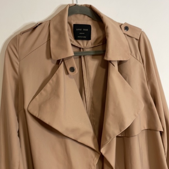 Minimalist Trench Love Tree Open Tan Jacket Longline Utility Oversize Loose Med - Picture 6 of 13